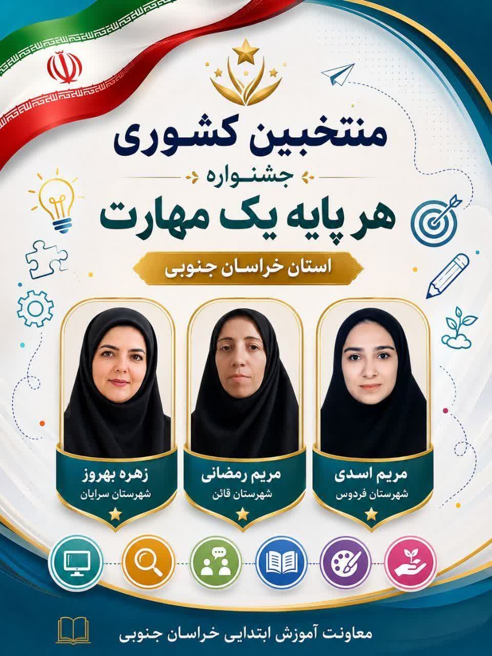 کسب ۳ رتبه کشوری در جشنواره «هر پایه یک مهارت» توسط آموزگاران خراسان جنوبی