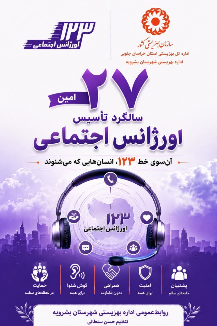 اینفوگرافی بیست و هفتمین سالگرد تأسیس اورژانس اجتماعی بهزیستی بشرویه