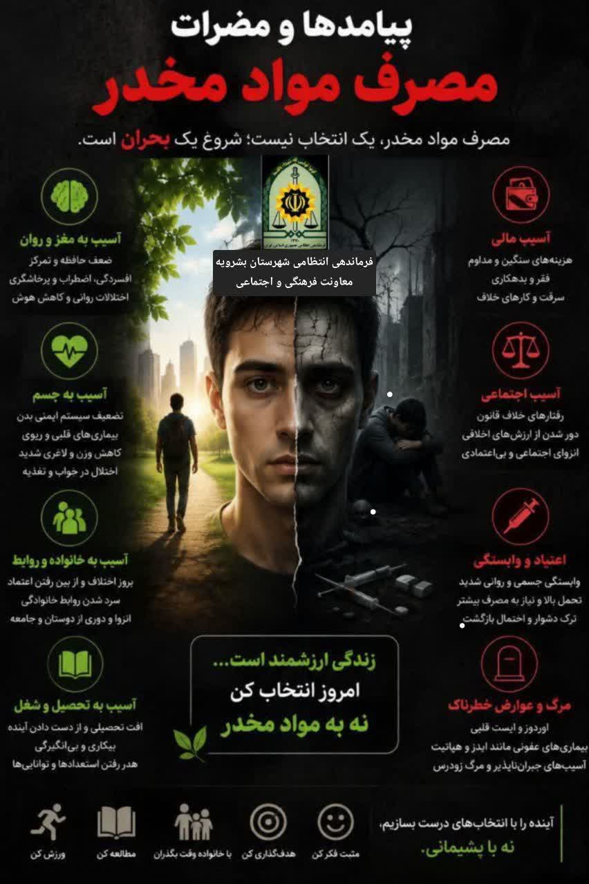 هشدار پلیس بشرویه درباره آسیب‌های مواد مخدر بر جسم، روان و خانواده